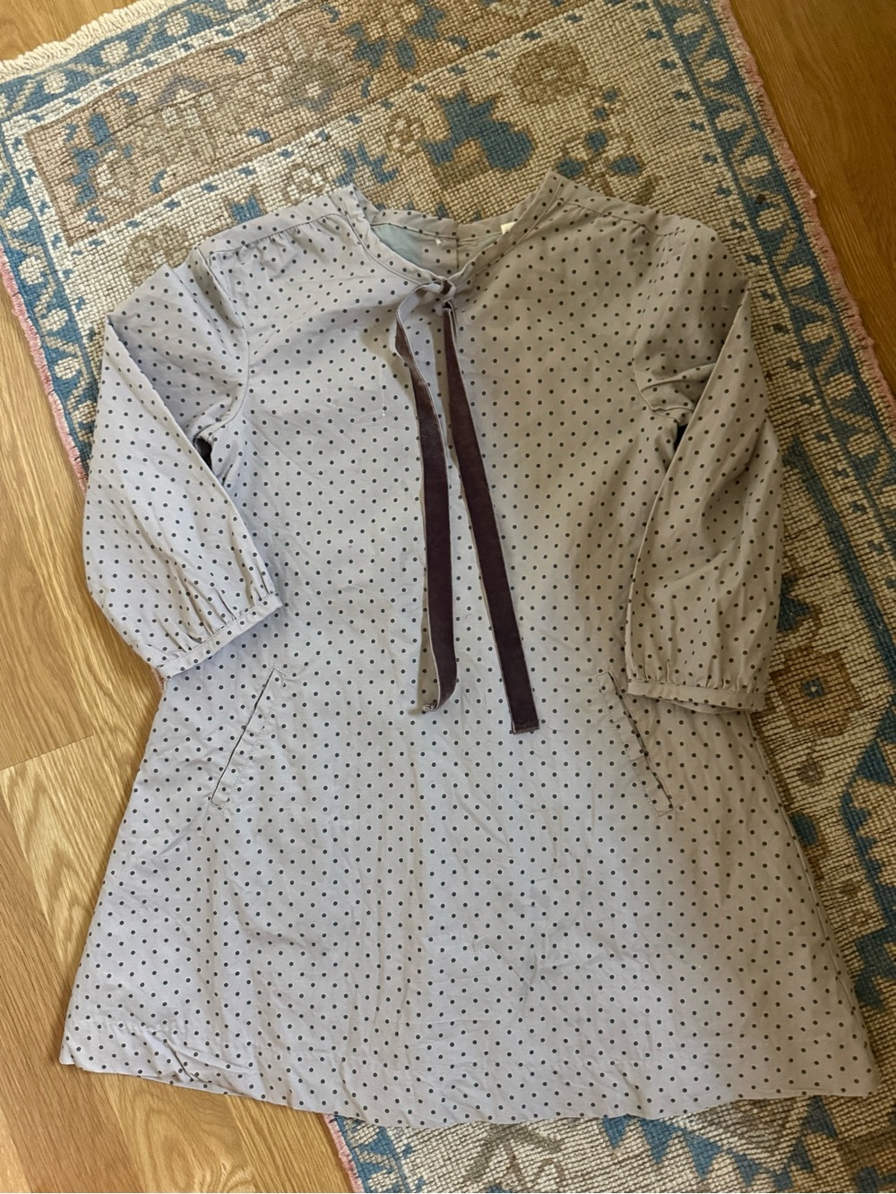 Olive Juice/Girls' Light Gray Polka Dot Dress with Bow Tie